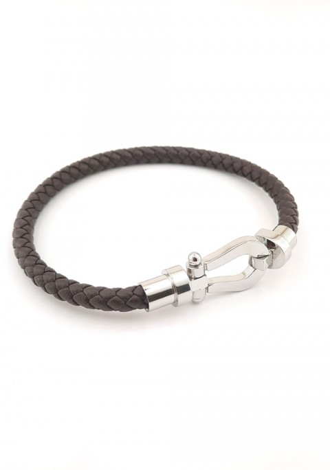 Nal Kilitli Kahverengi Örgü Deri Bileklik