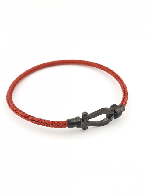 Nal Kilitli Kırmızı Örgü Çelik Bileklik