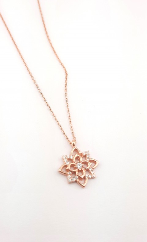 Nilüfer Çiçeği Rosegold Gümüş Kolye