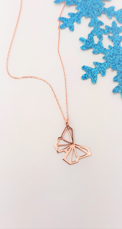 Origami Kelebek Rosegold Gümüş Kolye