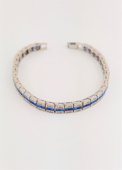 Orta Sırası Lacivert Taşlı Su Yolu Gümüş Bileklik