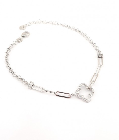 Ortası Ataş Zincirli Yoncalı Gümüş Bileklik