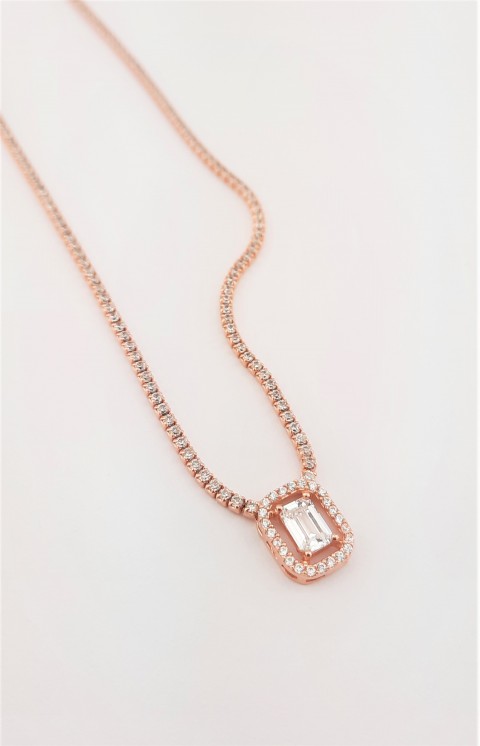 Ortası Baget Modelli İnce Su Yolu Rosegold Gümüş Kolye