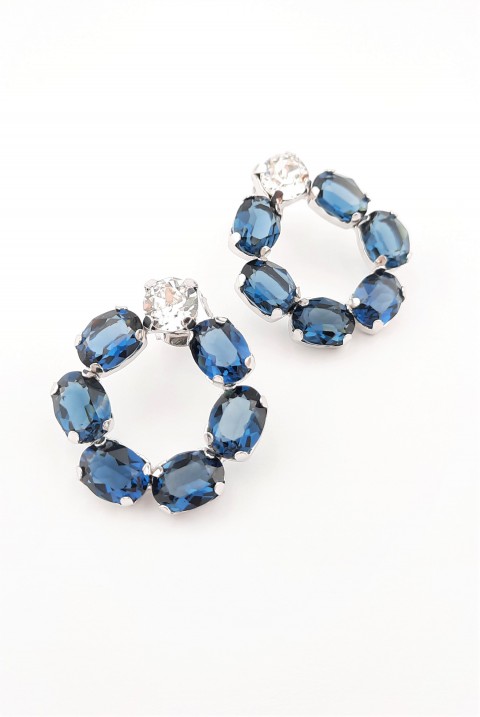 Oval Kesim Lacivert Swarovski Taşlı Gümüş Küpe