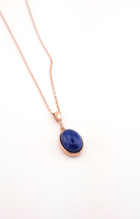 Oval Kesim Minik Lapis Lazuli Taşlı Gümüş Kolye