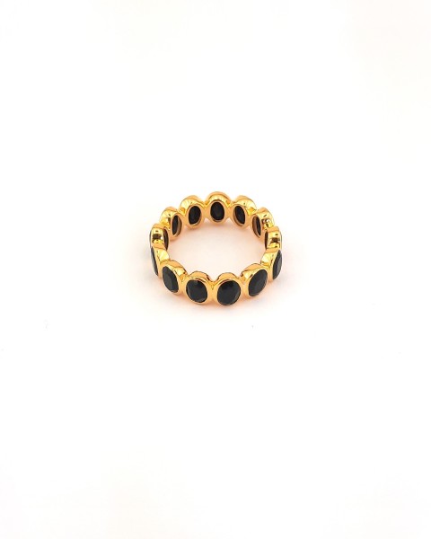 Oval Kesim Onix Taşlı Tamtur Gümüş Yüzük