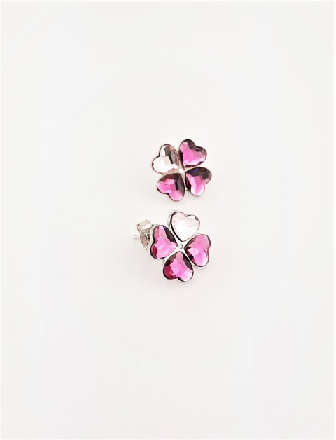 Pembe Swarovski Taşlı Yonca Gümüş Küpe