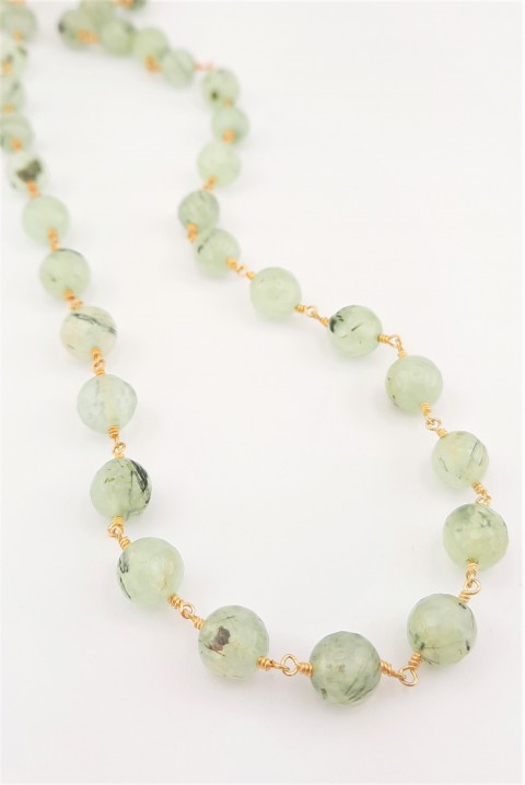 Prehnit Taşlı Gold Gümüş Zincir Kolye