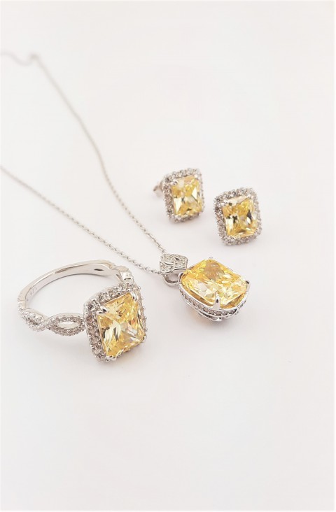 Radiant Kesim Sarı Renk Taşlı Gümüş Set