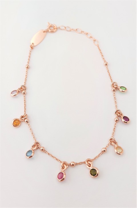 Sallantılı Renkli Swarovski Taşlı Rosegold Gümüş Bileklik