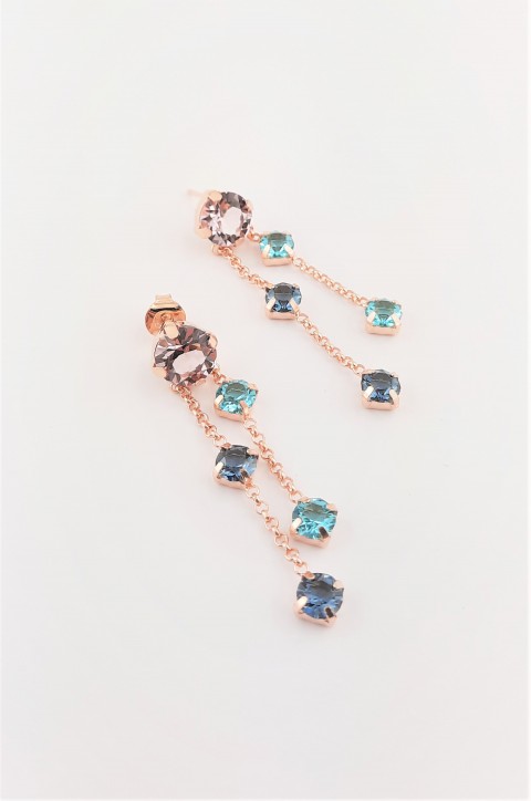 Sallantılı Zincirli Renkli Swarovski Taşlı Gümüş Küpe