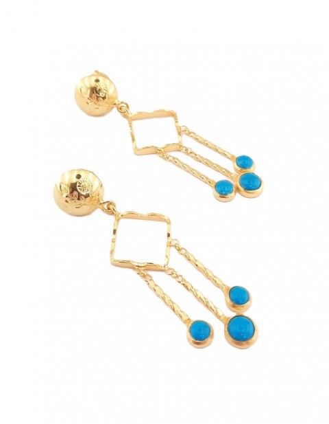 Sallantılı Turkuaz Taşlı Trend Gümüş Küpe