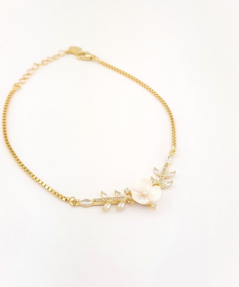 Sedef Çiçekli Gümüş Bileklik