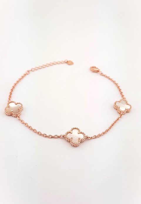 Sedef Taşlı Üçlü Yonca Model Rosegold Gümüş Bileklik