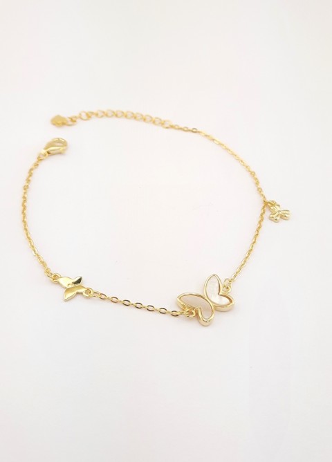 Sedefli Kelebek Gold Gümüş Bileklik