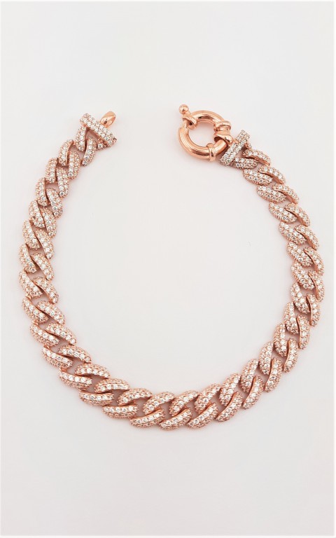 Simit Kilitli Beyaz Taşlı Gurmet Zincir Rosegold Gümüş Bileklik