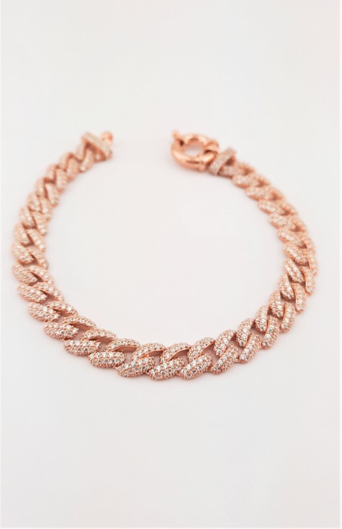 Simit Kilitli Beyaz Taşlı Gurmet Zincir Rosegold Gümüş Bileklik