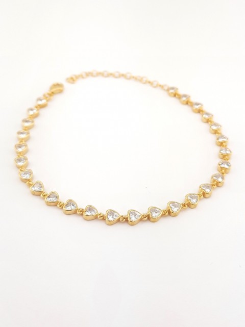Sıralı Kalp Kesim Taşlı Gold Gümüş Bileklik