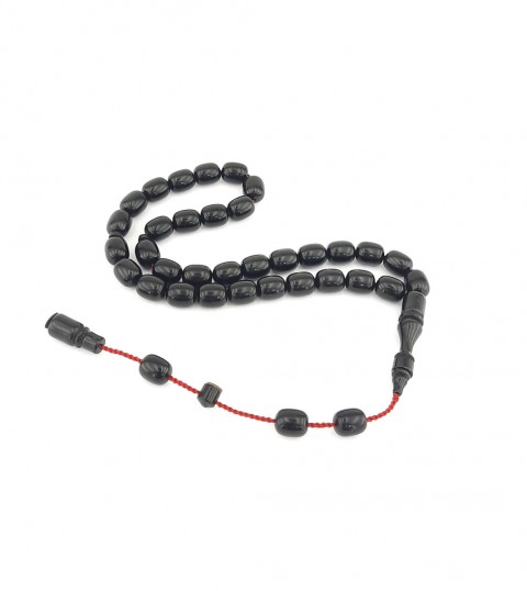 Sistemli Püsküllü Kapsül Kesim Siyah Sıkma Kehribar Tespih