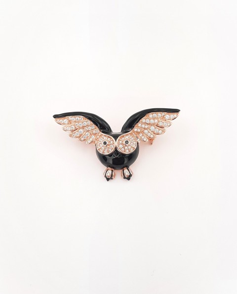 Siyah Baykuş Gümüş Broş