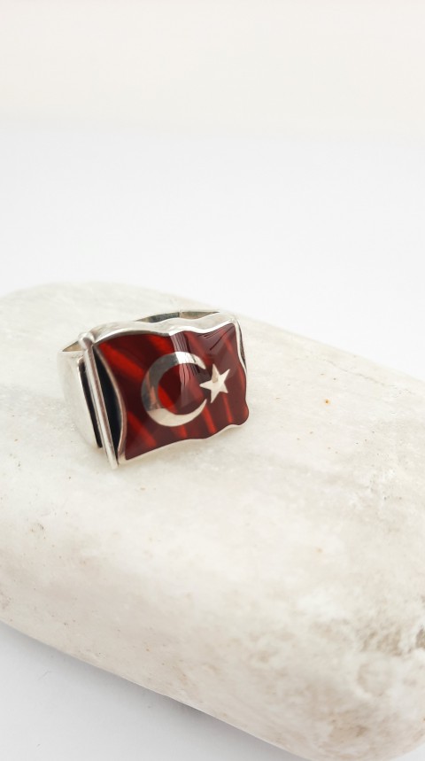 Türk Bayrağı Gümüş Erkek Yüzük