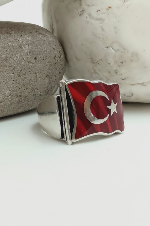Türk Bayrağı Gümüş Erkek Yüzük