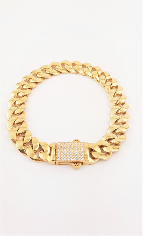 Taşsız Gold Monaco Chain Gümüş Bileklik