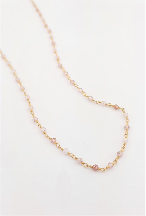 Turmalin Taşlı Gold Gümüş Zincir Kolye