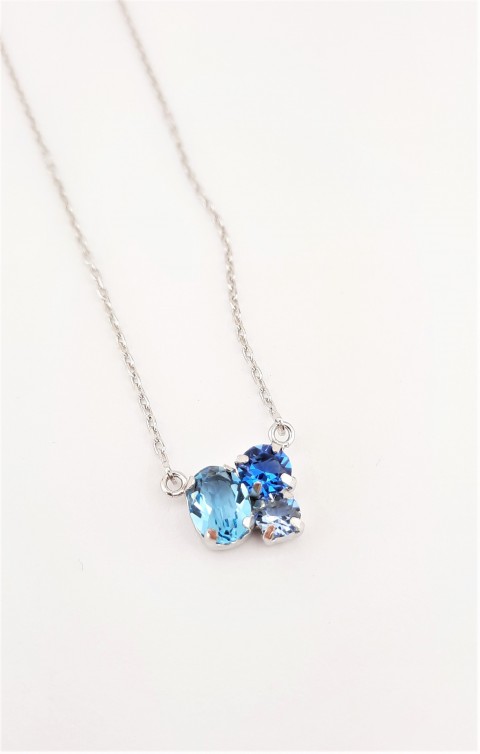 Üç Taşlı Mavi Renkli Swarovski Taşlı Gümüş Kolye