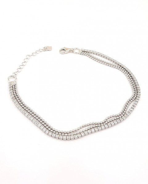 Üç Zincirli Tek Sırası Taşlı Gümüş Bileklik