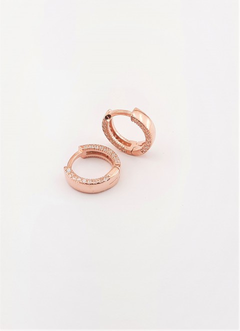 Yanları Taşlı Küçük Rosegold Gümüş Halka Küpe