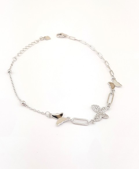 Yarısı Ataş Zincir Üç Kelebekli Gümüş Bileklik