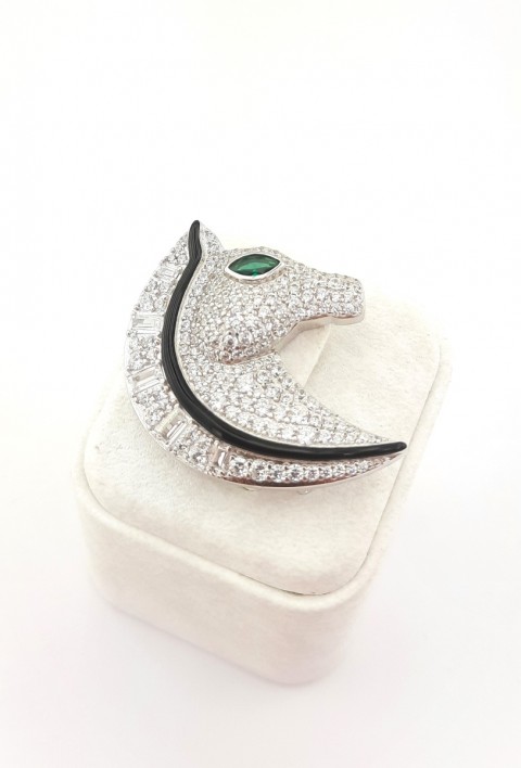 Yeşil Gözlü At Gümüş Broş