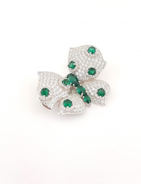 Yeşil Taşlı Kelebek Gümüş Broş