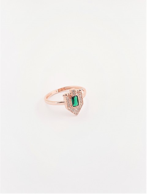 Yeşil Taşlı Trend İnce Rosegold Gümüş Yüzük