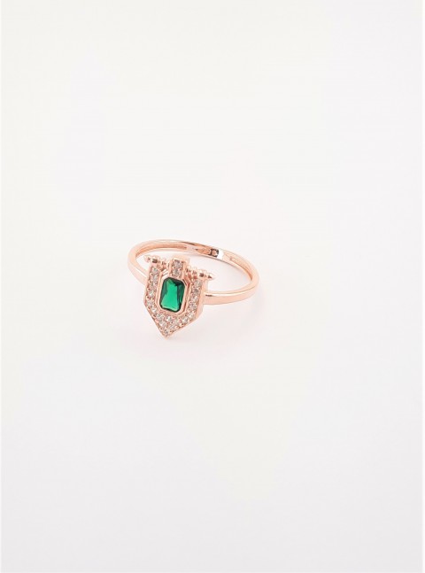 Yeşil Taşlı Trend İnce Rosegold Gümüş Yüzük
